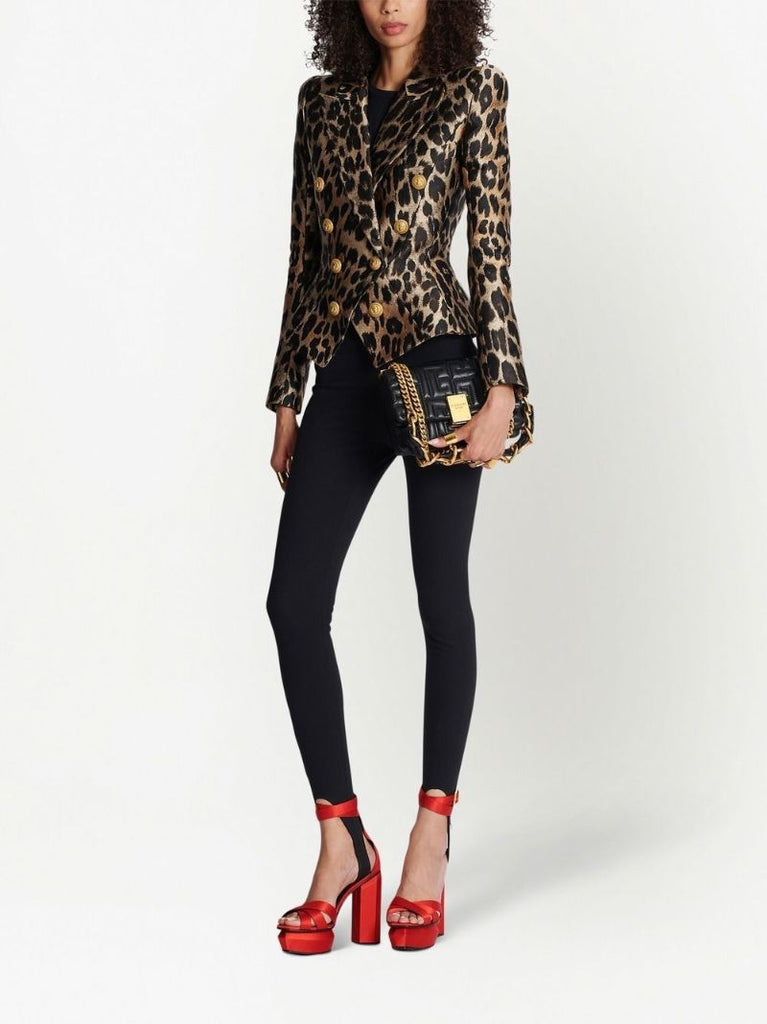 Black Leopard Jacquard Double-breasted Blazer
