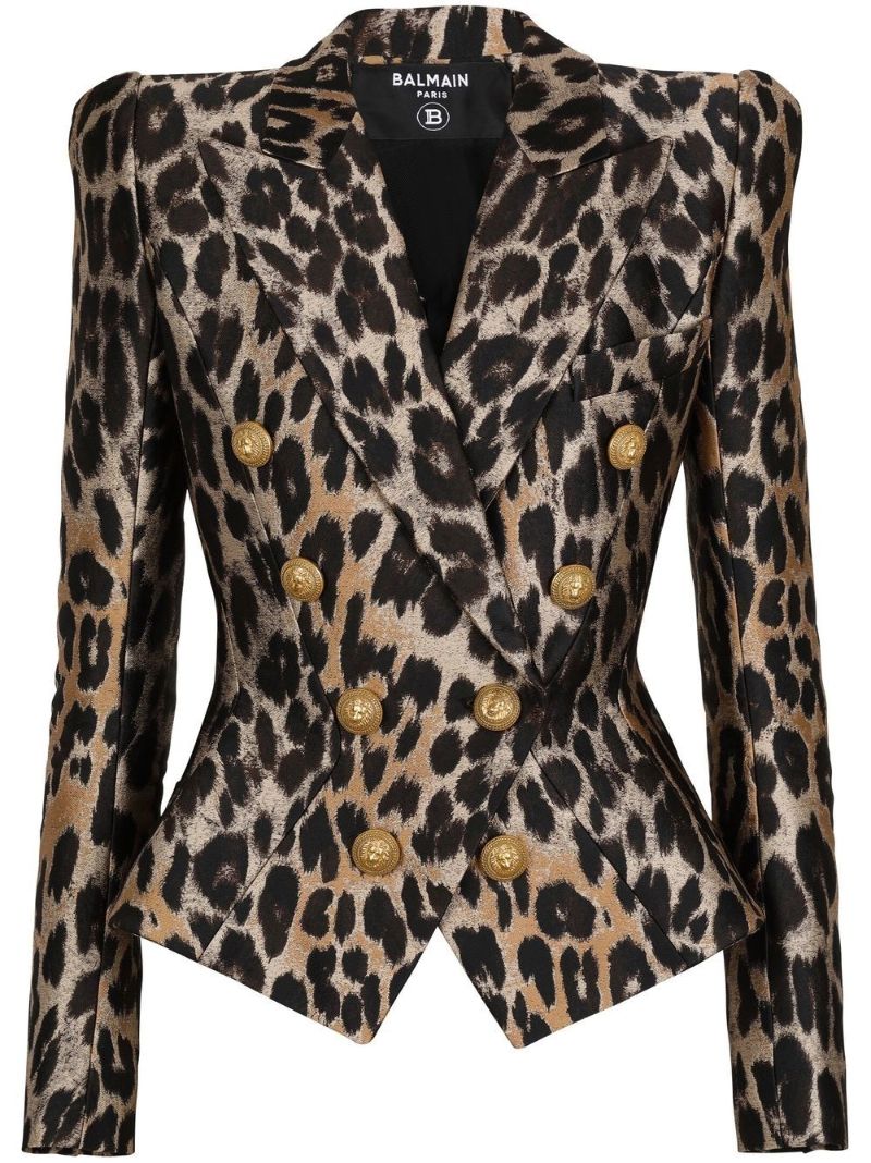 Black Leopard Jacquard Double-breasted Blazer