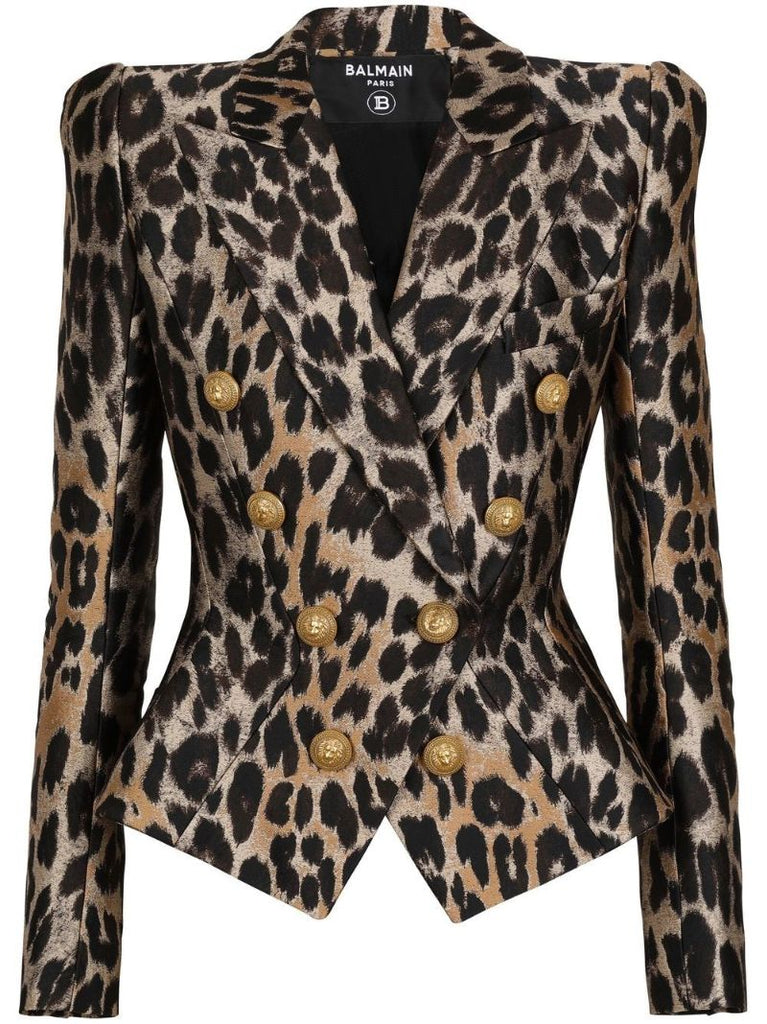 Black Leopard Jacquard Double-breasted Blazer