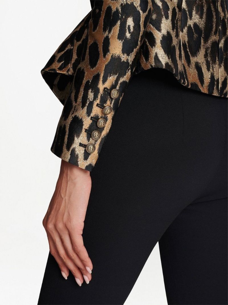 Black Leopard Jacquard Double-breasted Blazer