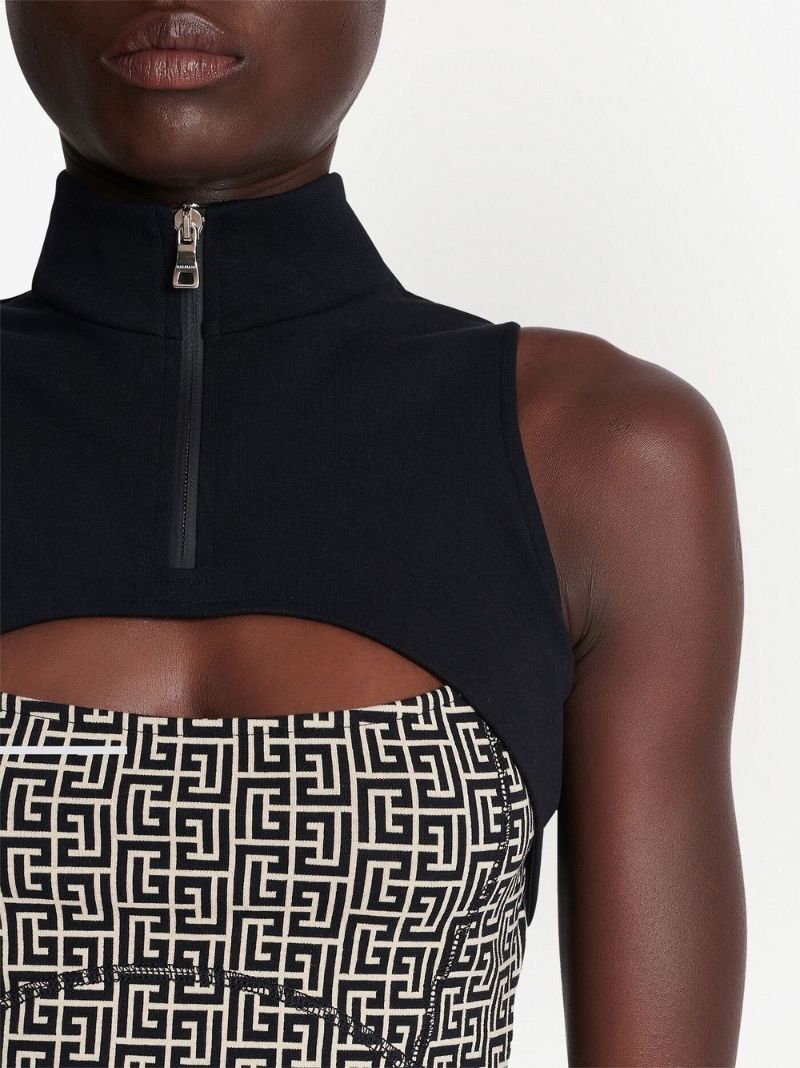 Black Monogram Cut-out Crop Top