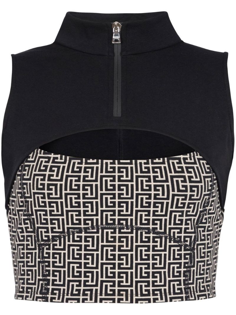 Black Monogram Cut-out Crop Top