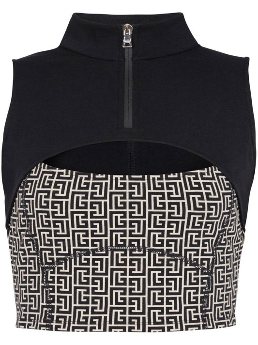 Black Monogram Cut-out Crop Top