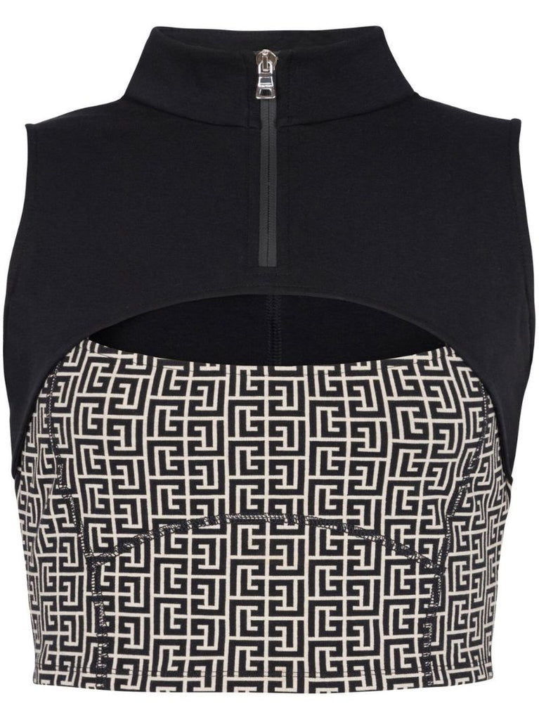 Black Monogram Cut-out Crop Top