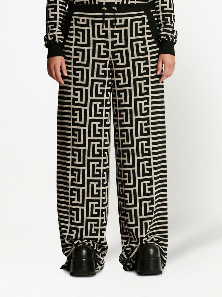 Black Monogram Jacquard Flared Trousers