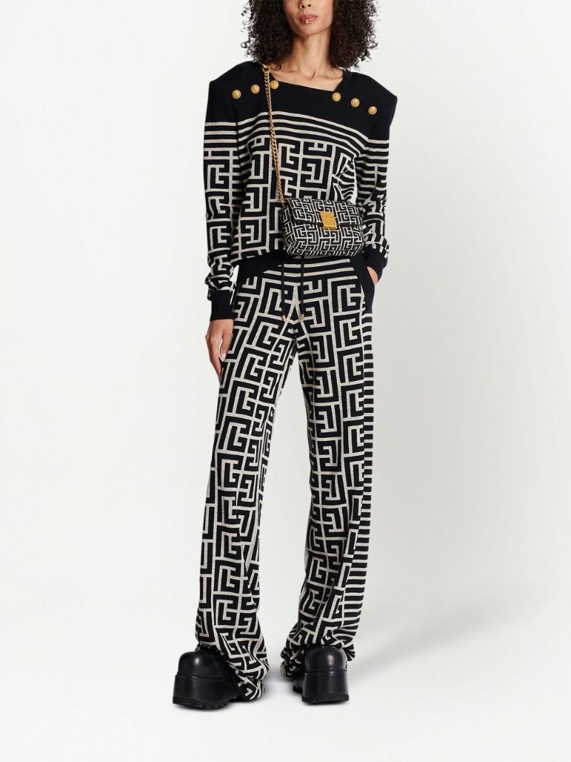 Black Monogram Jacquard Flared Trousers
