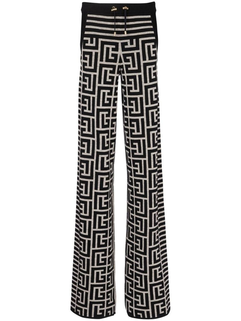 Black Monogram Jacquard Flared Trousers