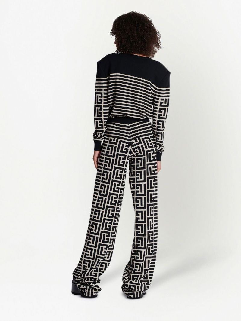 Black Monogram Jacquard Flared Trousers