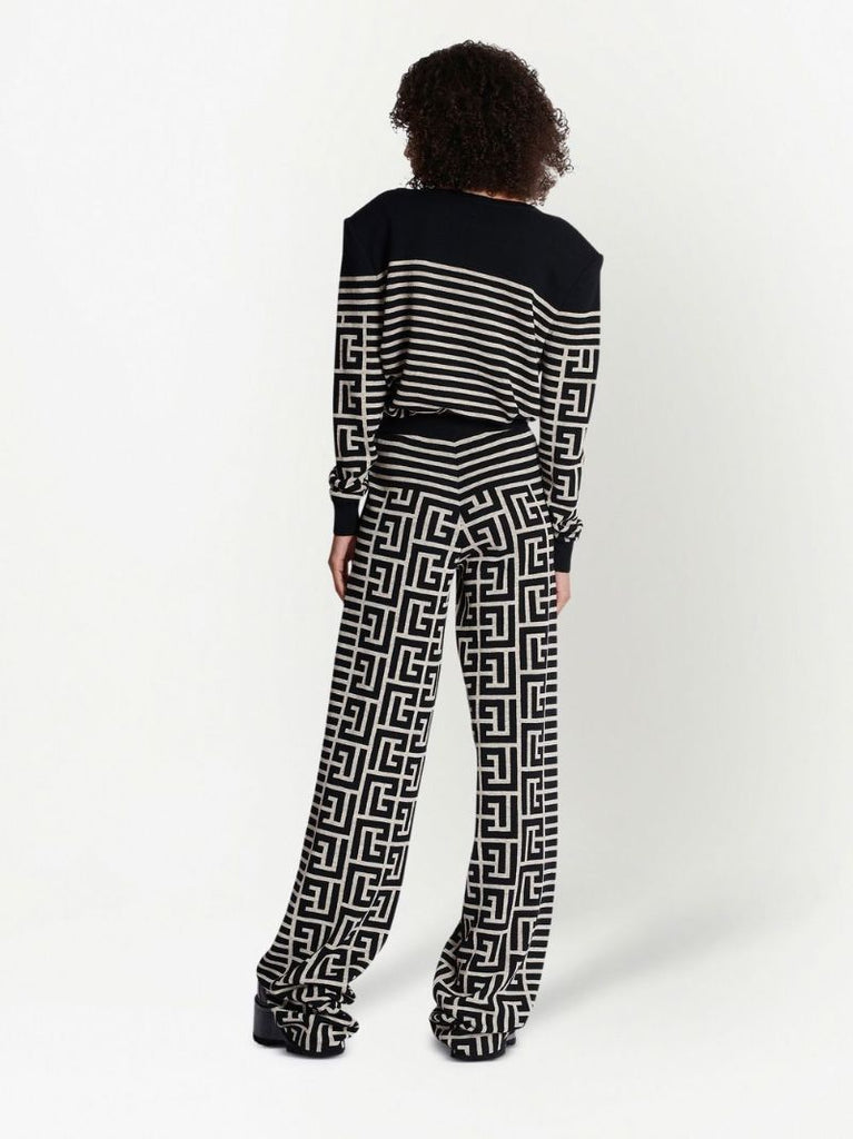 Black Monogram Jacquard Flared Trousers