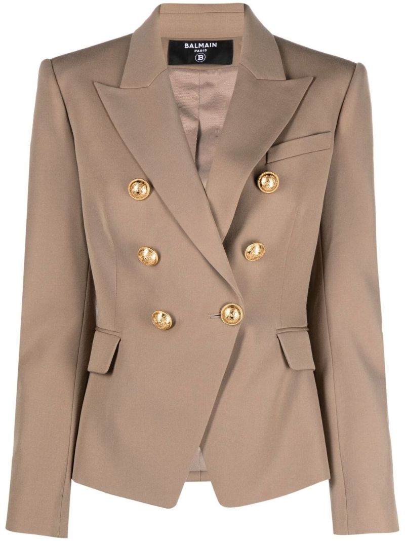 Neutral Double-breasted Wool Blazer