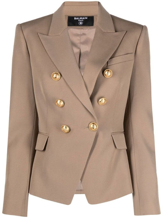 Neutral Double-breasted Wool Blazer