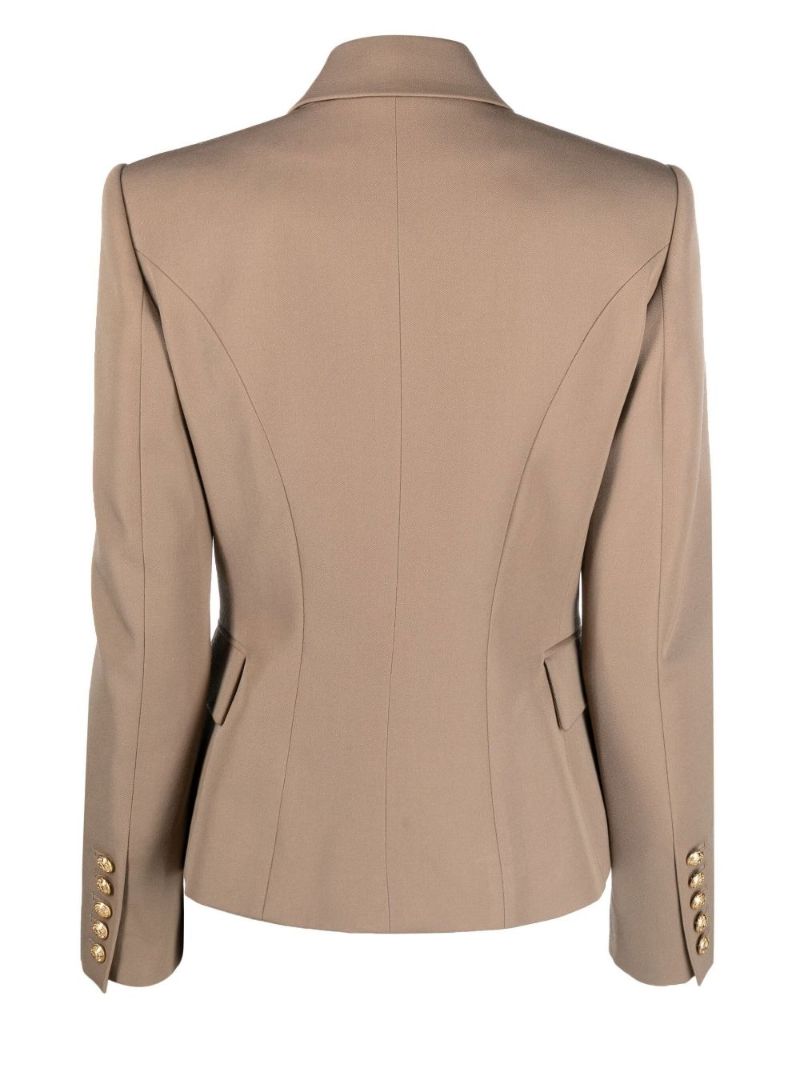 Neutral Double-breasted Wool Blazer