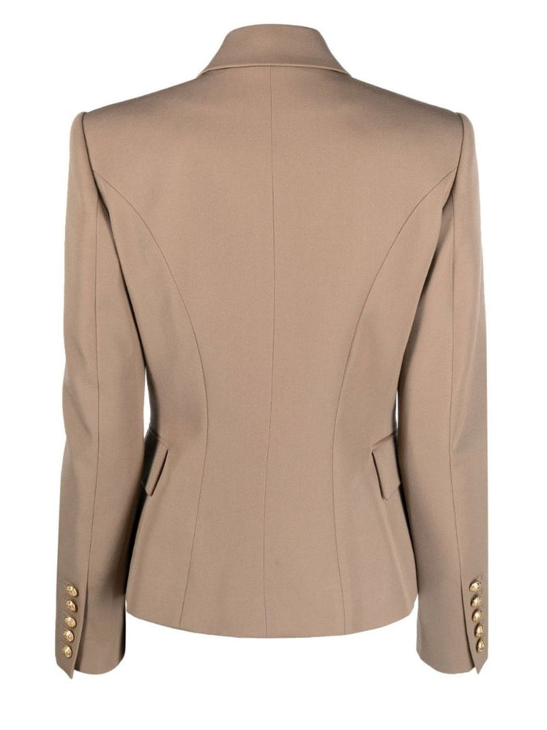 Neutral Double-breasted Wool Blazer