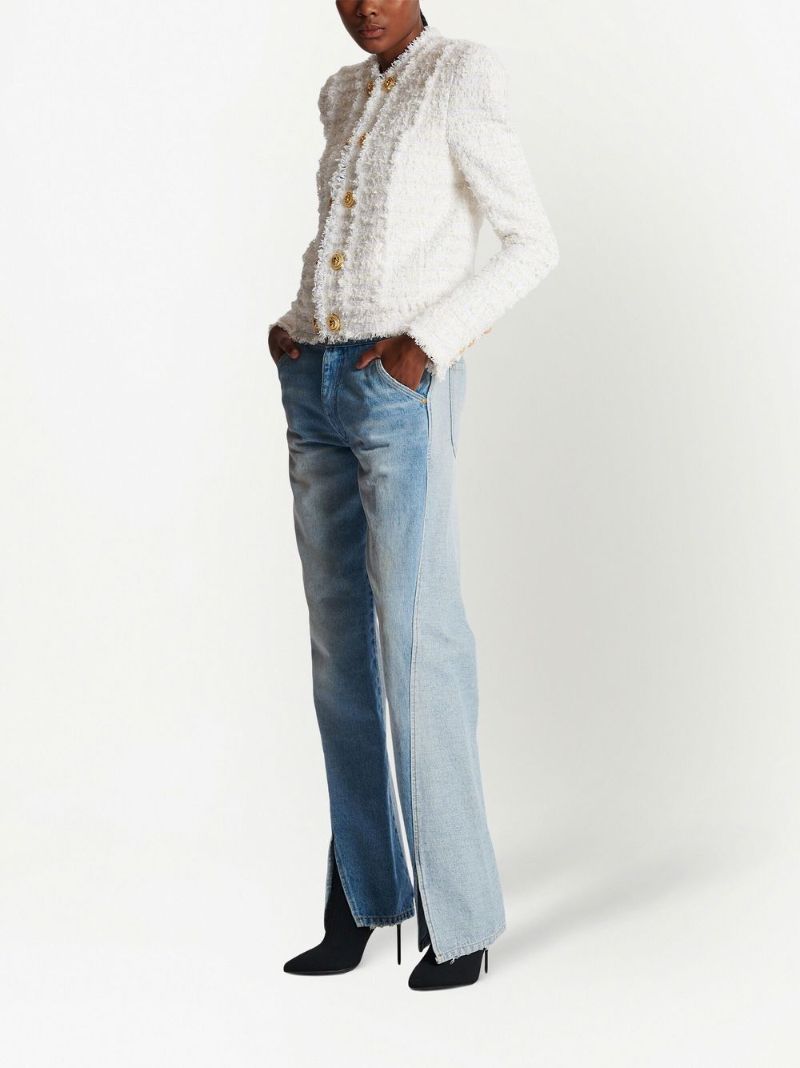White BouclÃ_x0083_Â© Tweed Double-buttoned Jacket