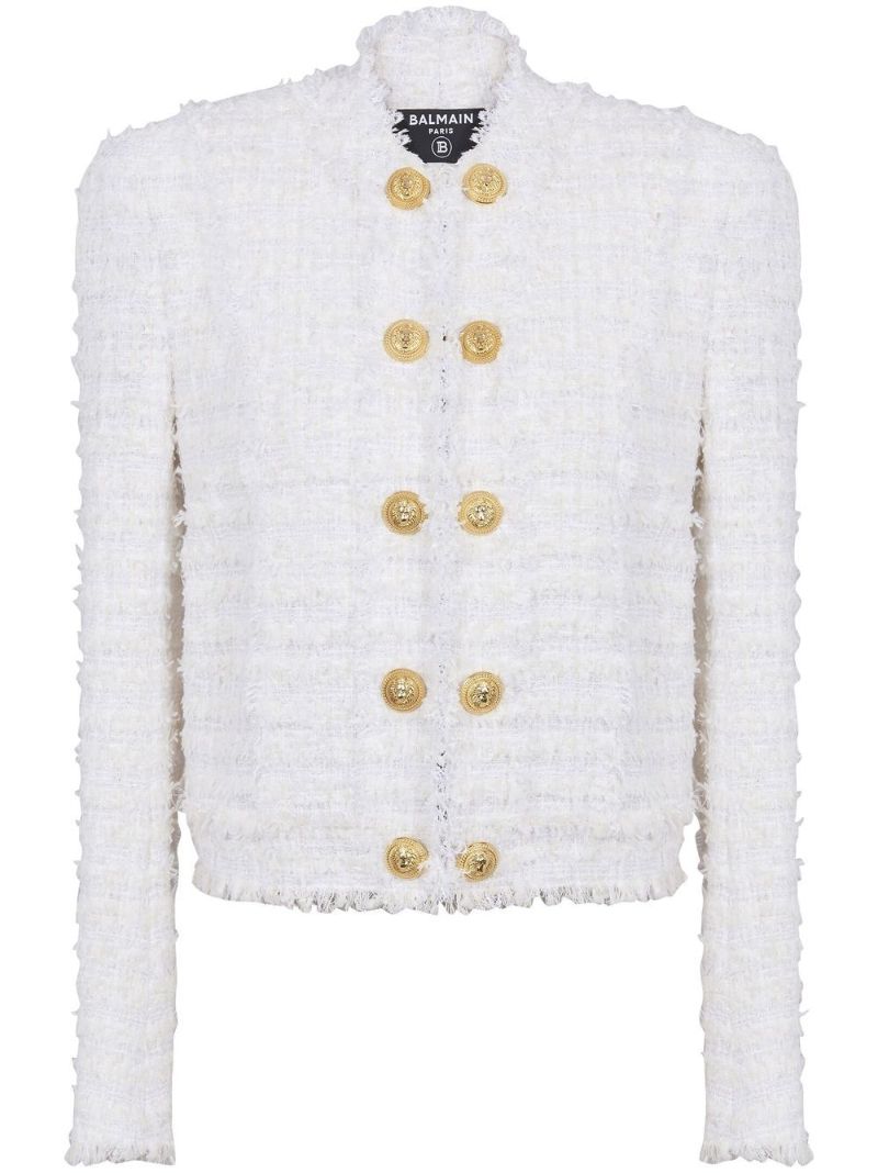 White BouclÃ_x0083_Â© Tweed Double-buttoned Jacket