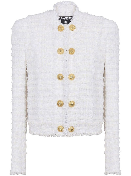 White BouclÃ_x0083_Â© Tweed Double-buttoned Jacket