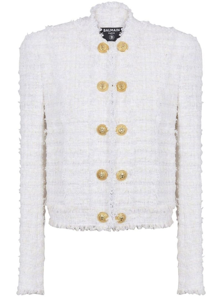White BouclÃ_x0083_Â© Tweed Double-buttoned Jacket