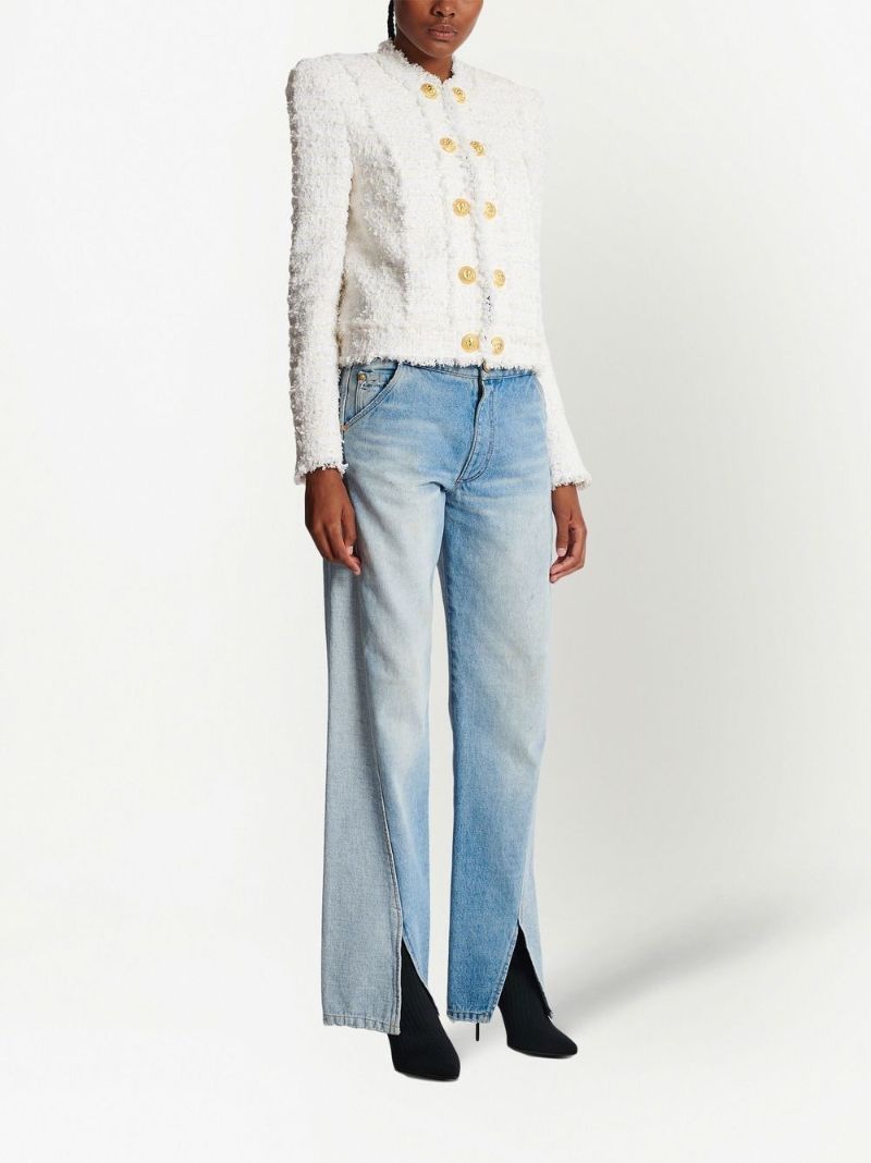White BouclÃ_x0083_Â© Tweed Double-buttoned Jacket