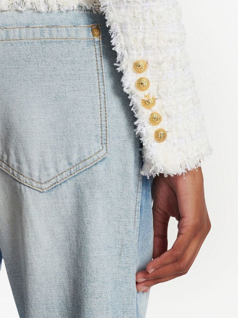 White BouclÃ_x0083_Â© Tweed Double-buttoned Jacket
