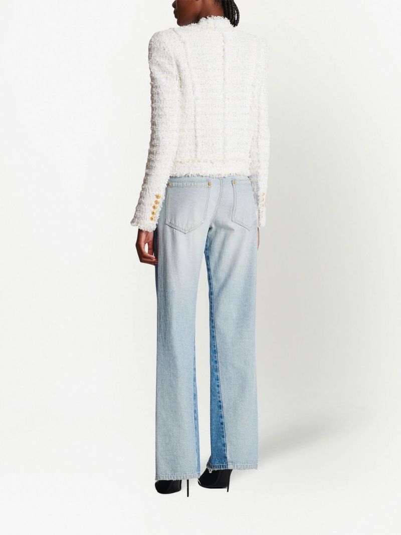 White BouclÃ_x0083_Â© Tweed Double-buttoned Jacket