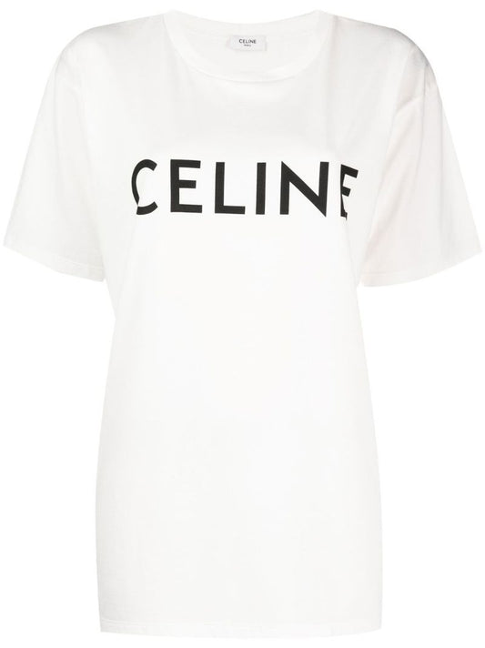 White Logo Print Cotton T-shirt