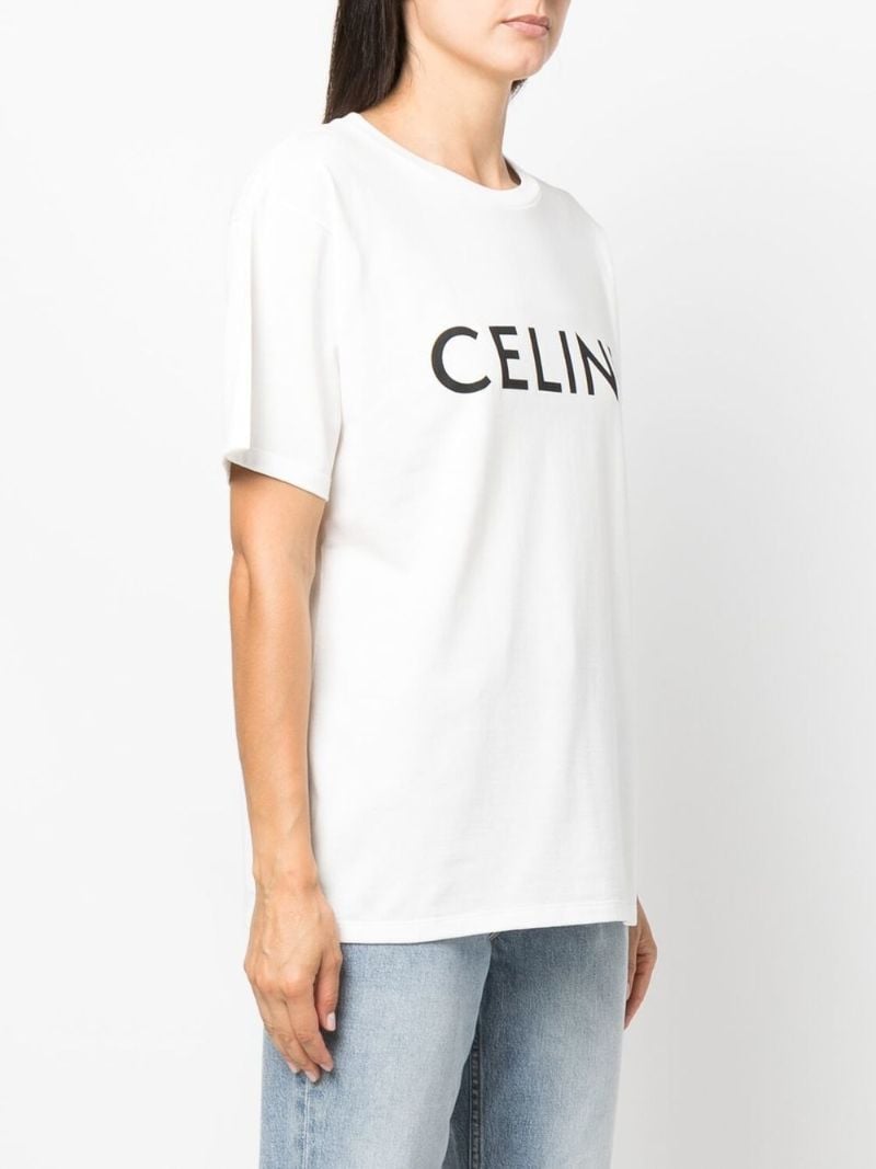 White Logo Print Cotton T-shirt