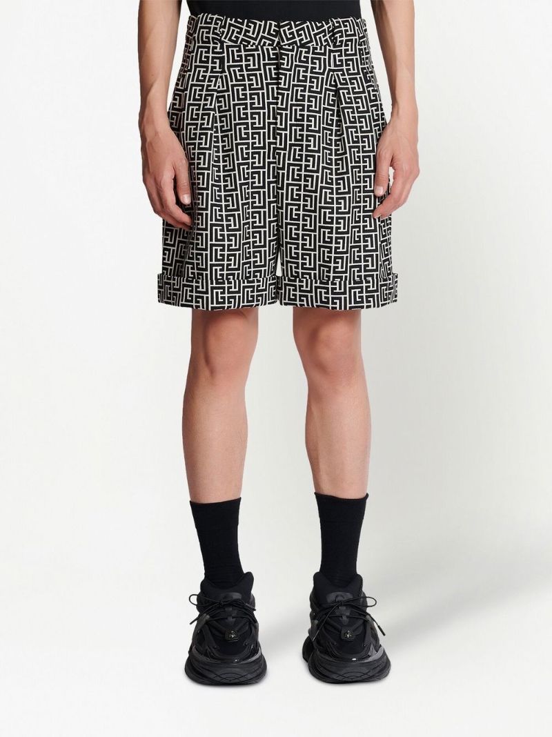 Black Monogram Print Tailored Shorts