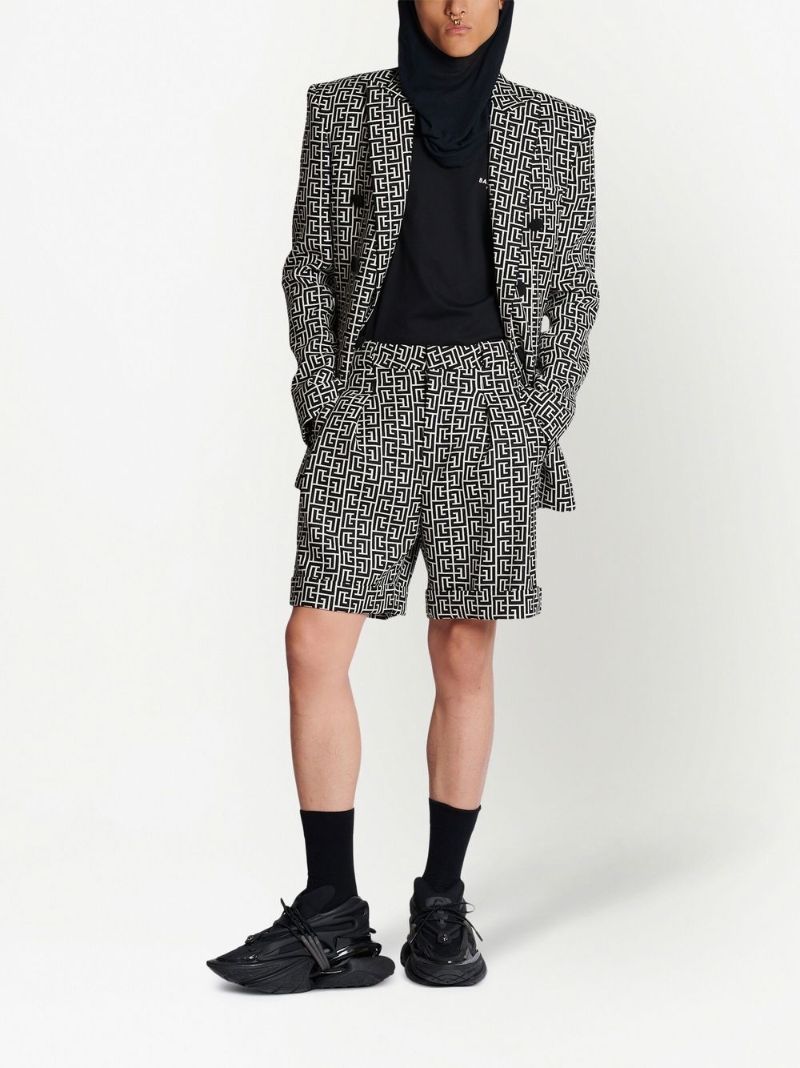Black Monogram Print Tailored Shorts