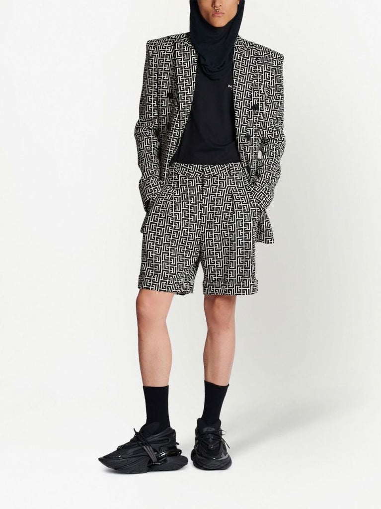 Black Monogram Print Tailored Shorts