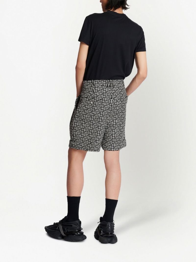 Black Monogram Print Tailored Shorts
