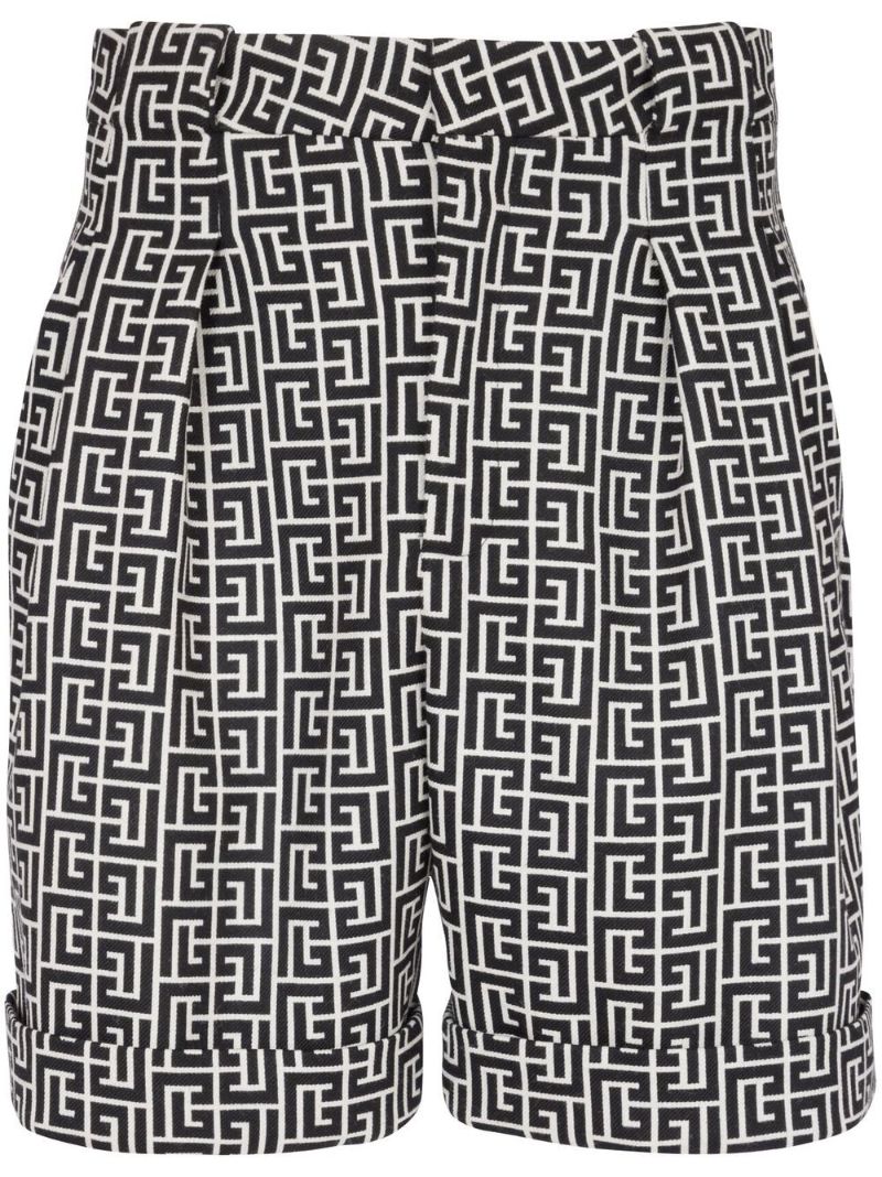 Black Monogram Print Tailored Shorts