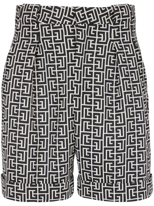 Black Monogram Print Tailored Shorts