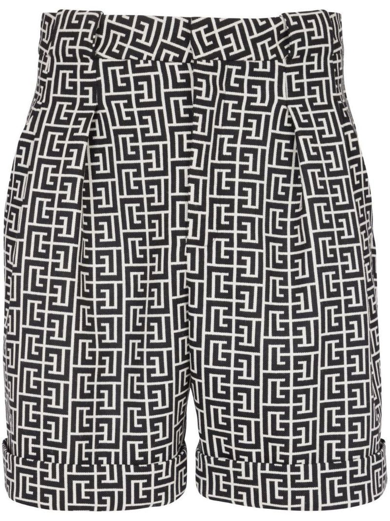 Black Monogram Print Tailored Shorts