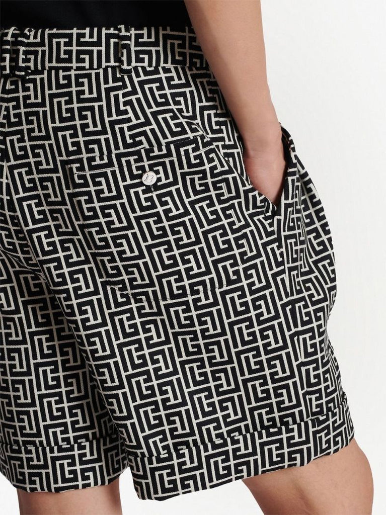Black Monogram Print Tailored Shorts