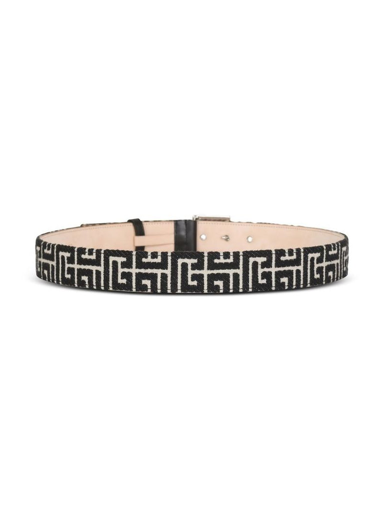Black and Beige Pb Monogram Jacquard Belt