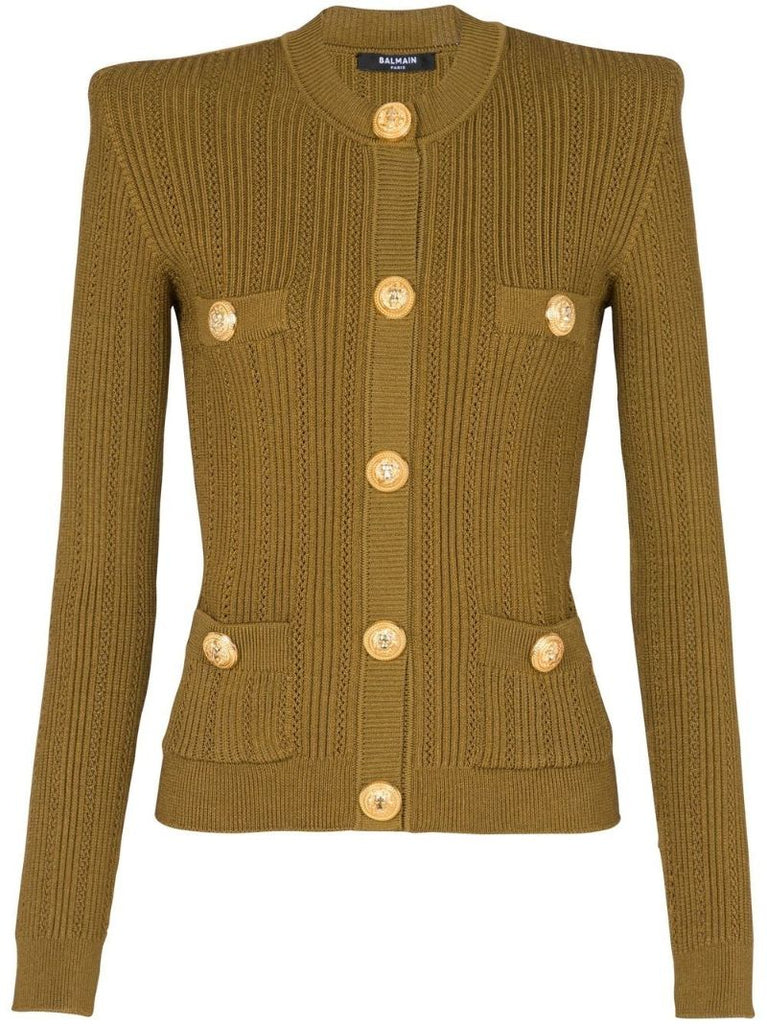 Green Textured Knit Cardigan