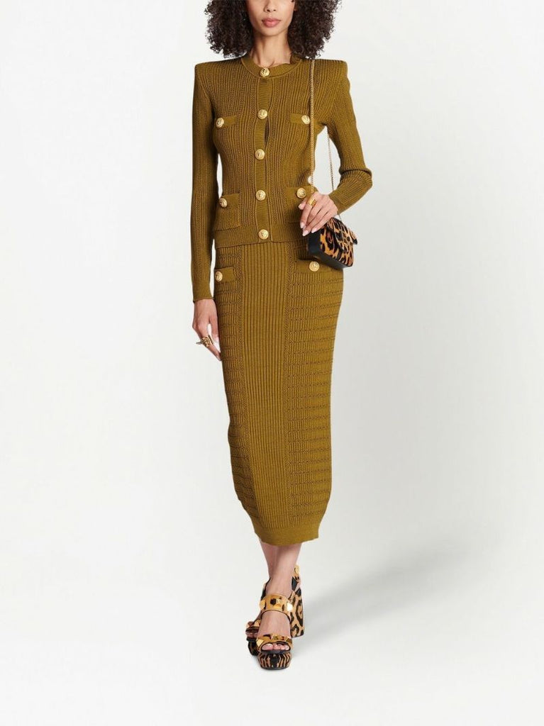 Green Textured Knit Cardigan