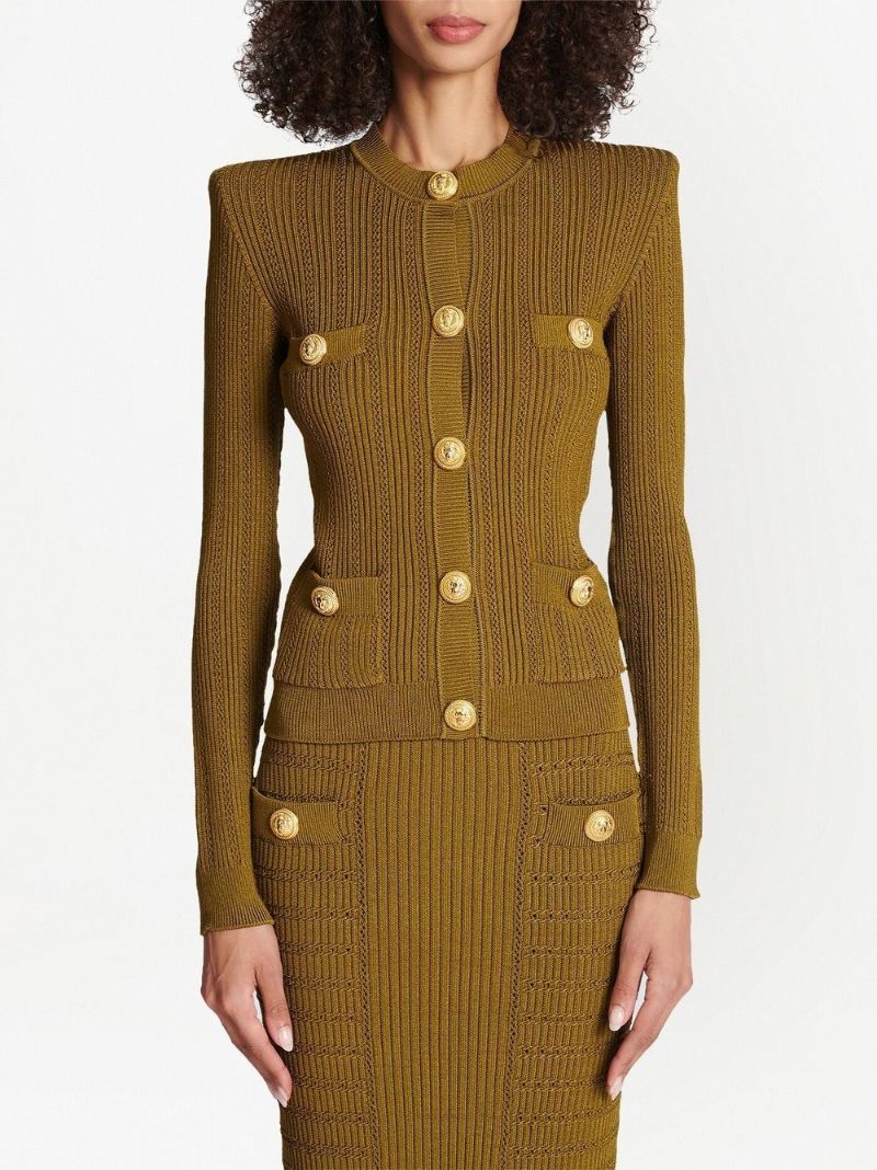 Green Textured Knit Cardigan