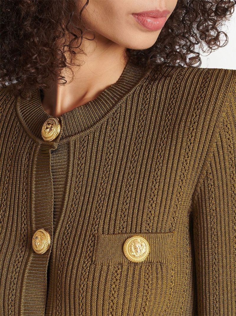 Green Textured Knit Cardigan