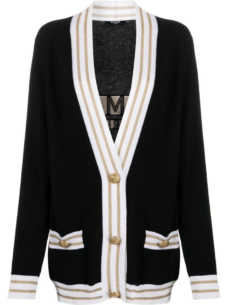 Black Contrast-trim Cardigan