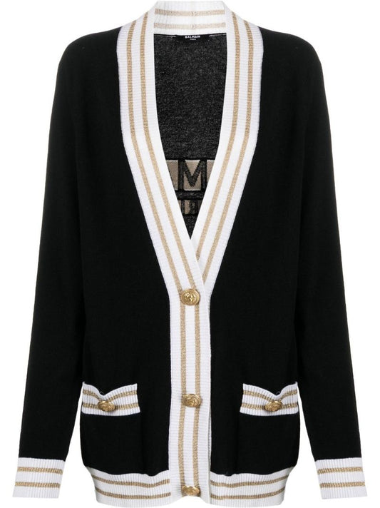 Black Contrast-trim Cardigan