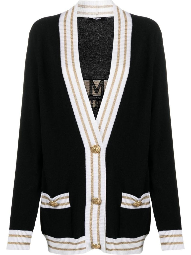 Black Contrast-trim Cardigan