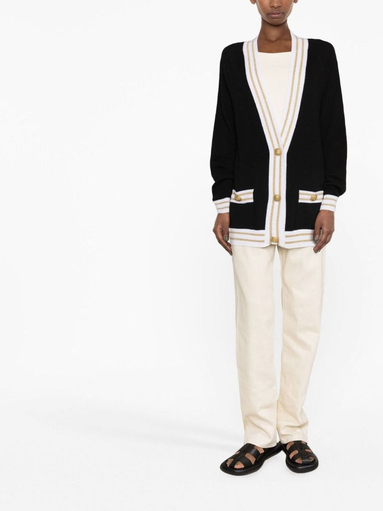 Black Contrast-trim Cardigan