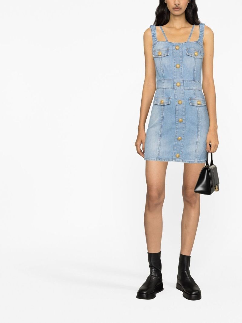 Blue Button-embellished Denim Mini Dress