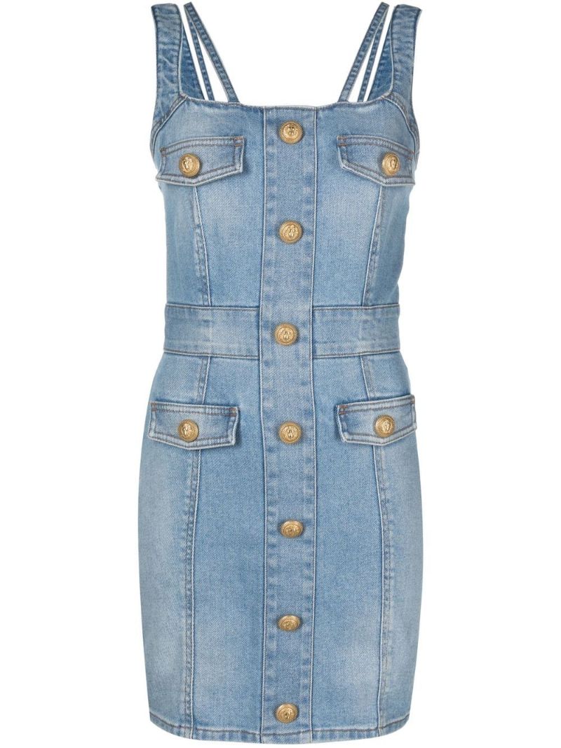 Blue Button-embellished Denim Mini Dress