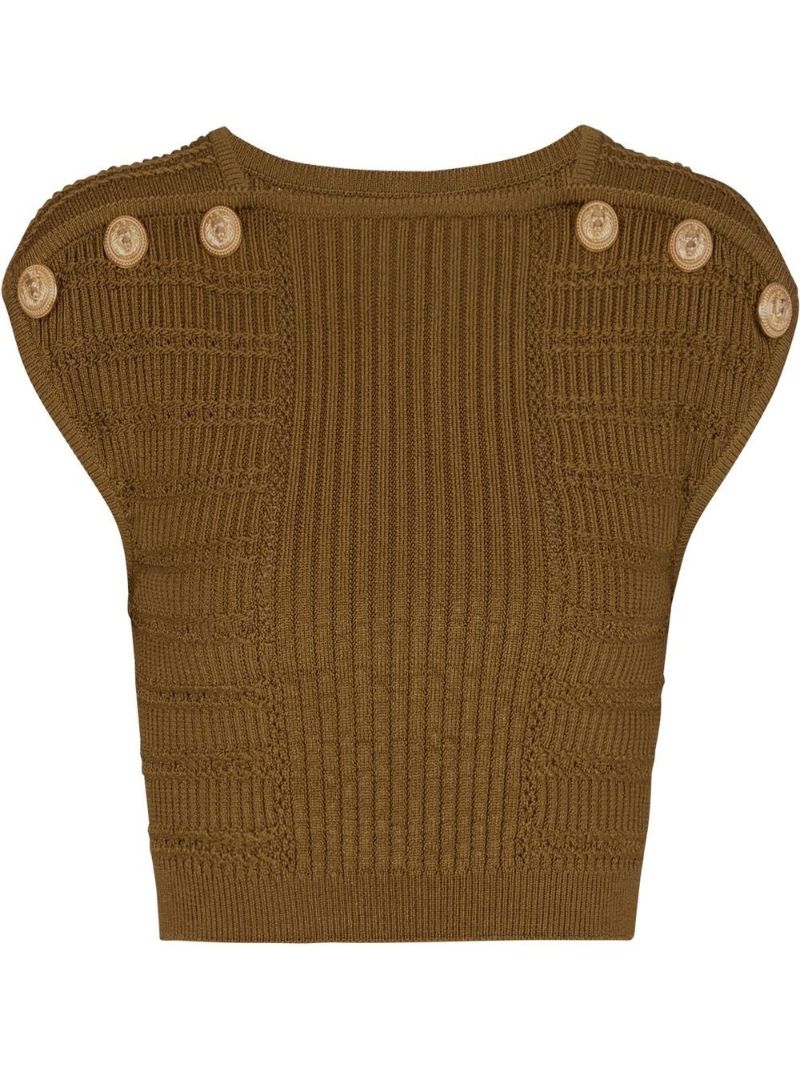 Green Textured Knit Crop Top