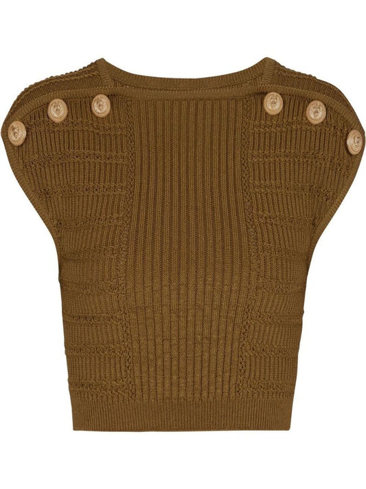 Green Textured Knit Crop Top