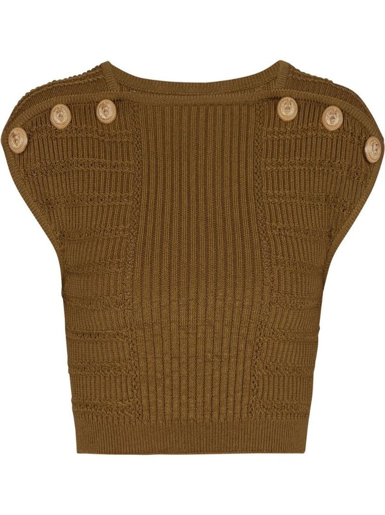 Green Textured Knit Crop Top