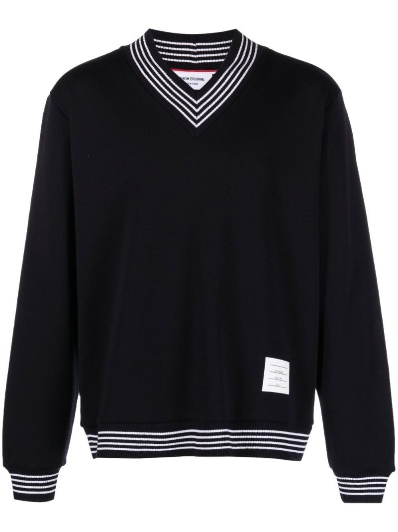 Navy V-neck Wool Sweater