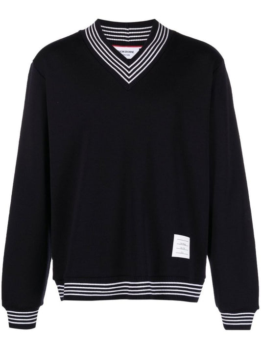 Navy V-neck Wool Sweater